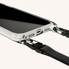 Phone Necklace with Slim Lanyard in Clear + Black