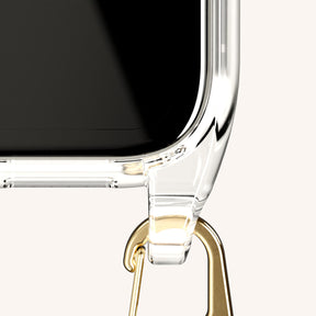 Phone Necklace with Slim Lanyard in Clear + Taupe