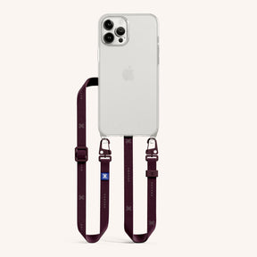 Phone Necklace with Slim Lanyard in Clear + Burgundy