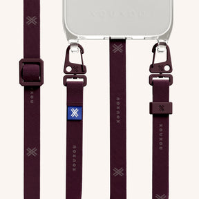 Phone Necklace with Slim Lanyard in Clear + Burgundy