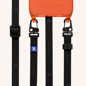 Phone Necklace with Slim Lanyard in Neon Orange Clear + Black