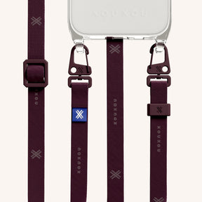 Phone Necklace with Slim Lanyard in Clear + Burgundy