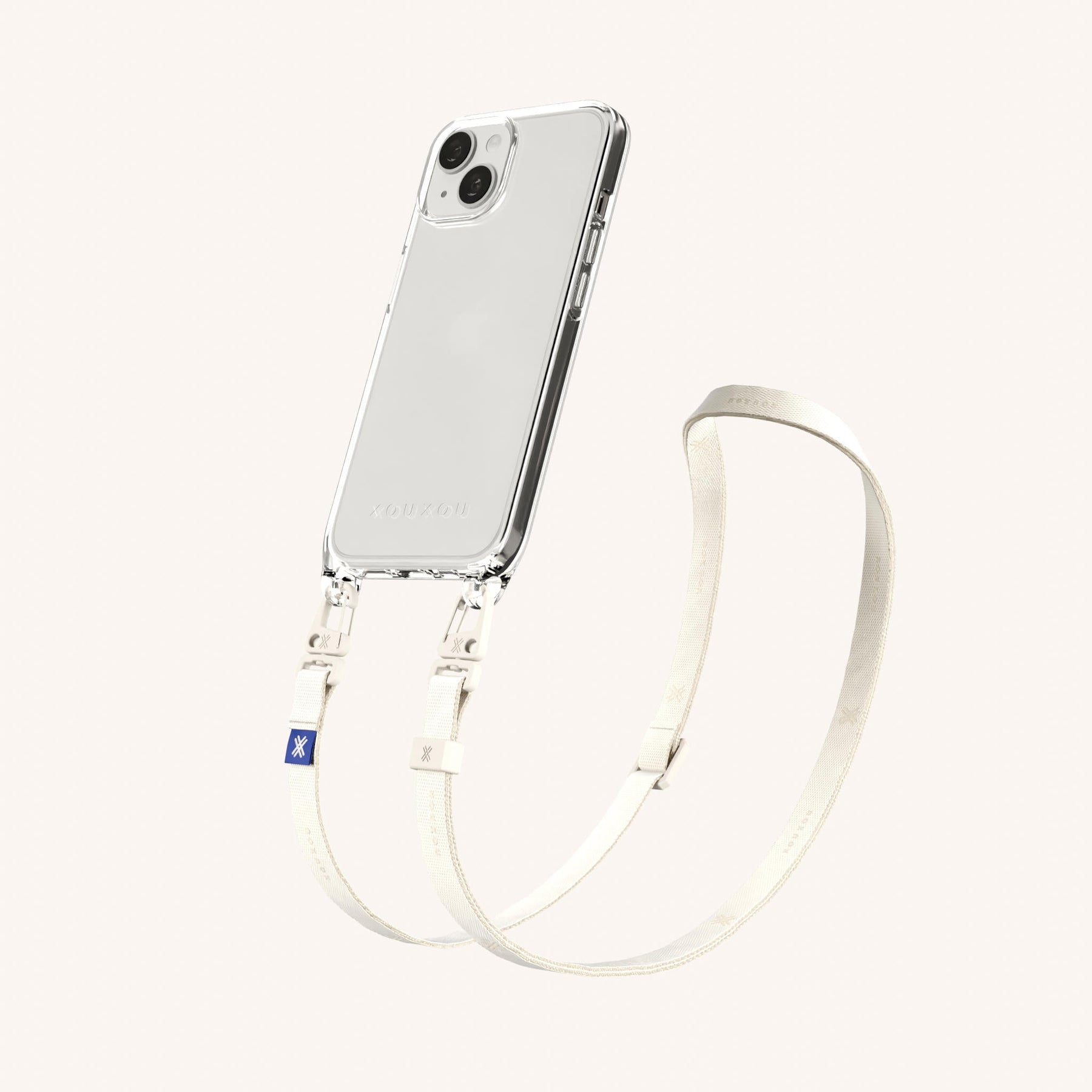 Phone Necklace with Slim Lanyard in Clear + Chalk