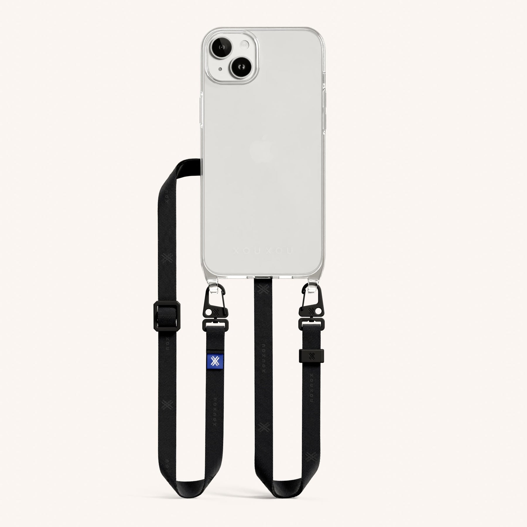 Phone Necklace with Slim Lanyard in Clear + Black