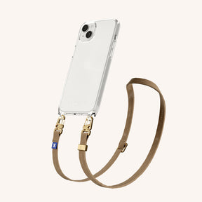 Phone Necklace with Slim Lanyard in Clear + Taupe