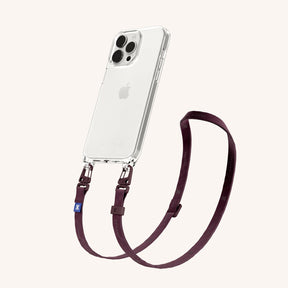 Phone Necklace with Slim Lanyard in Clear + Burgundy