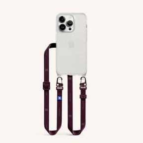 Phone Necklace with Slim Lanyard in Clear + Burgundy