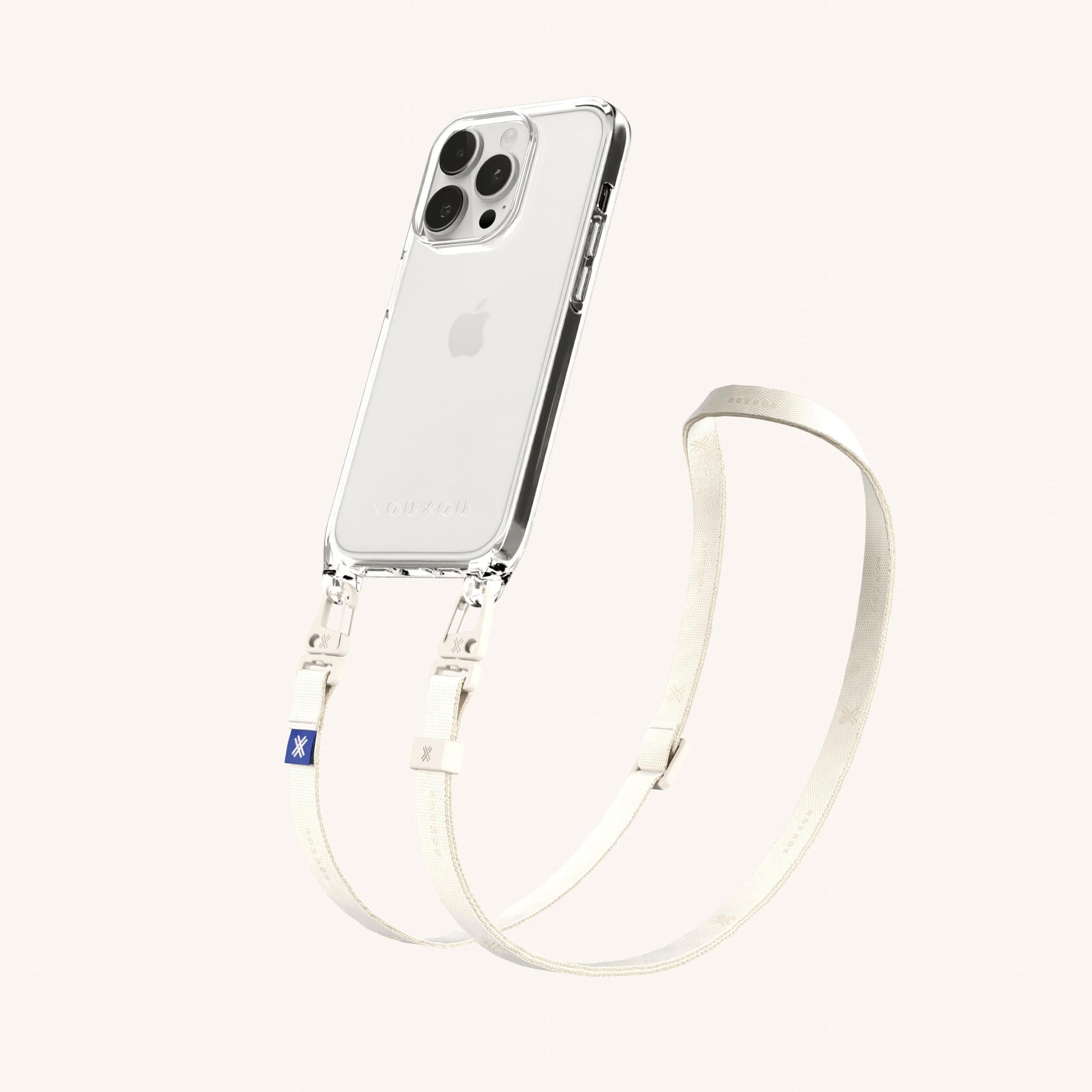 Phone Necklace with Slim Lanyard in Clear + Chalk