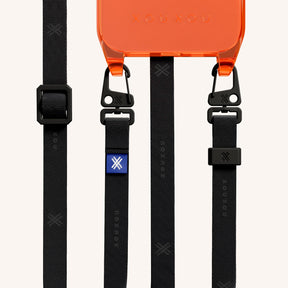 Phone Necklace with Slim Lanyard in Neon Orange Clear + Black