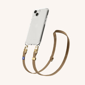 Phone Necklace with Slim Lanyard in Clear + Taupe