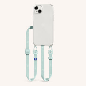 Phone Necklace with Slim Lanyard in Clear + Azzurro