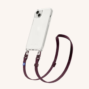 Phone Necklace with Slim Lanyard in Clear + Burgundy