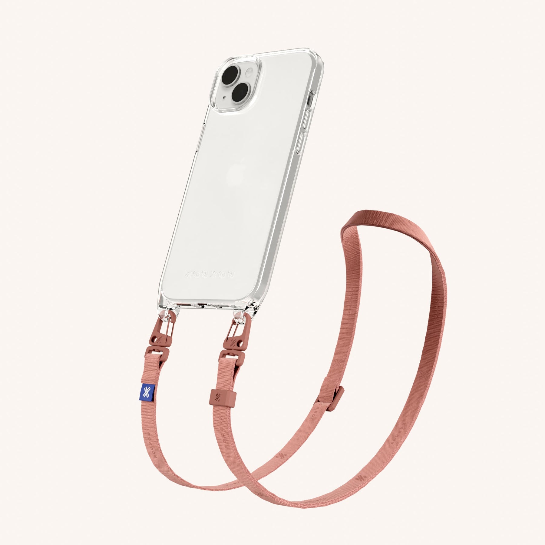 Phone Necklace with Slim Lanyard in Clear + Cotta