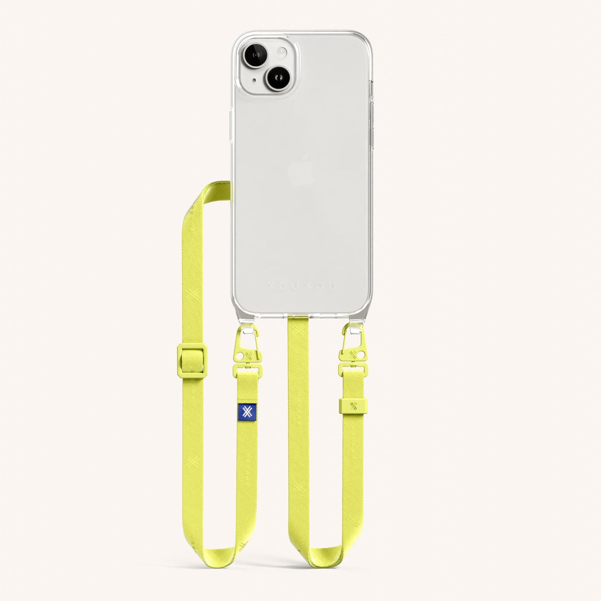 Phone Necklace with Slim Lanyard for iPhone 15 Plus without MagSafe in Clear and Limoncello Total View | XOUXOU #phone model_iphone 15 plus