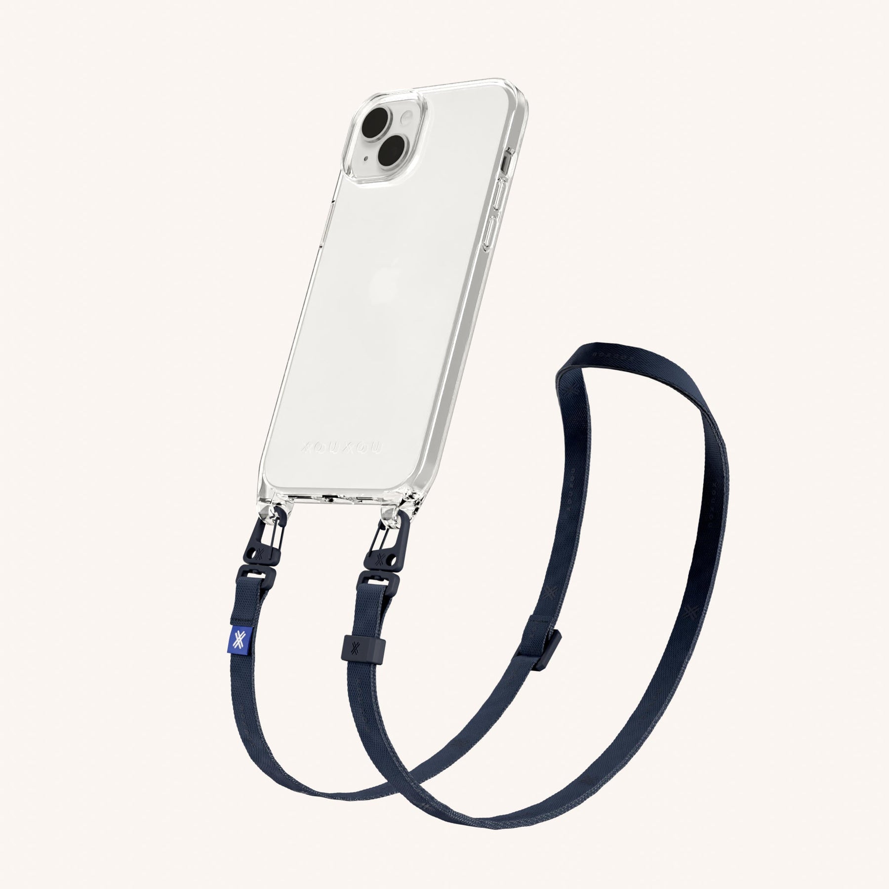 Phone Necklace with Slim Lanyard in Clear + Midnight