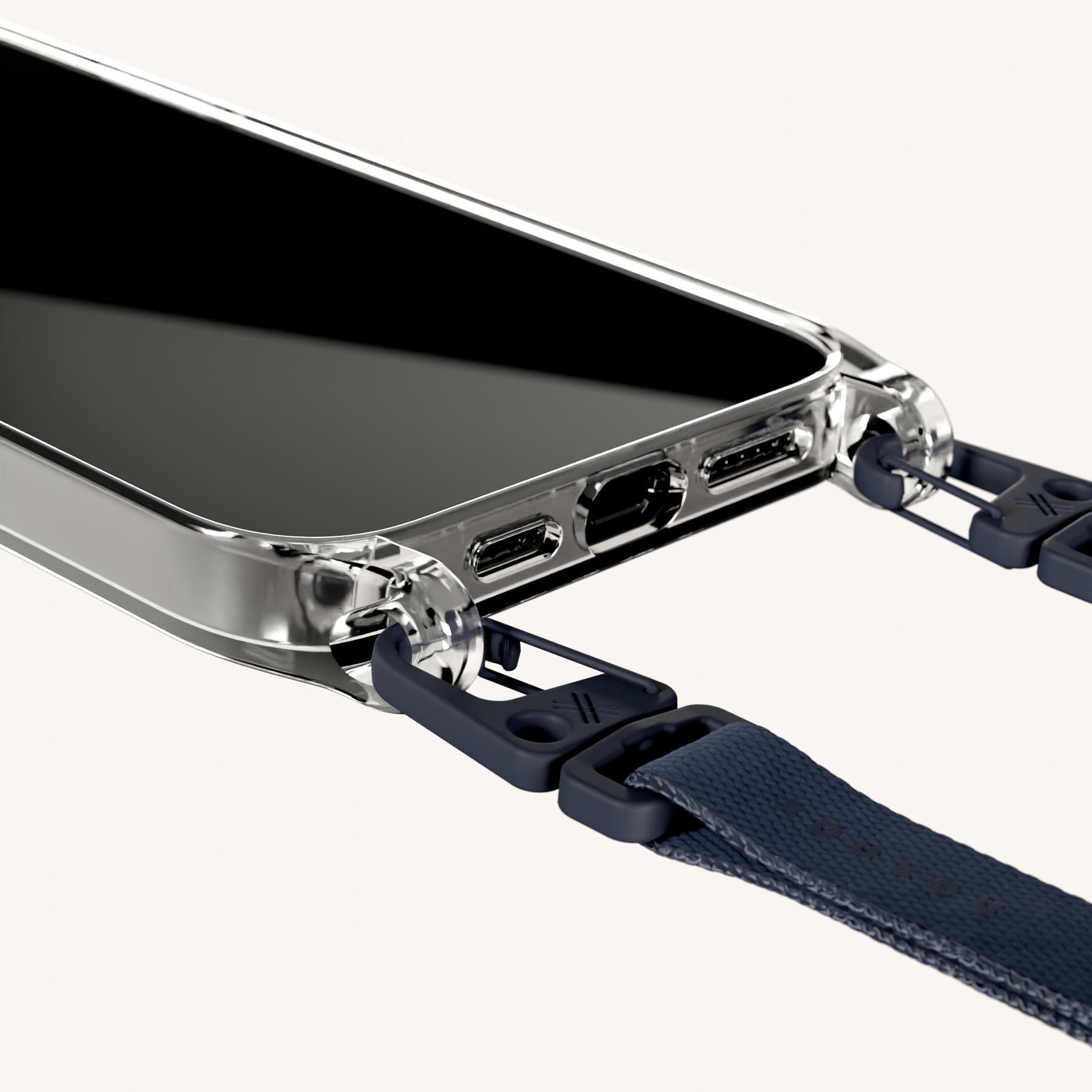 Phone Necklace with Slim Lanyard in Clear + Midnight