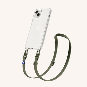 Phone Necklace with Slim Lanyard in Clear + Moss