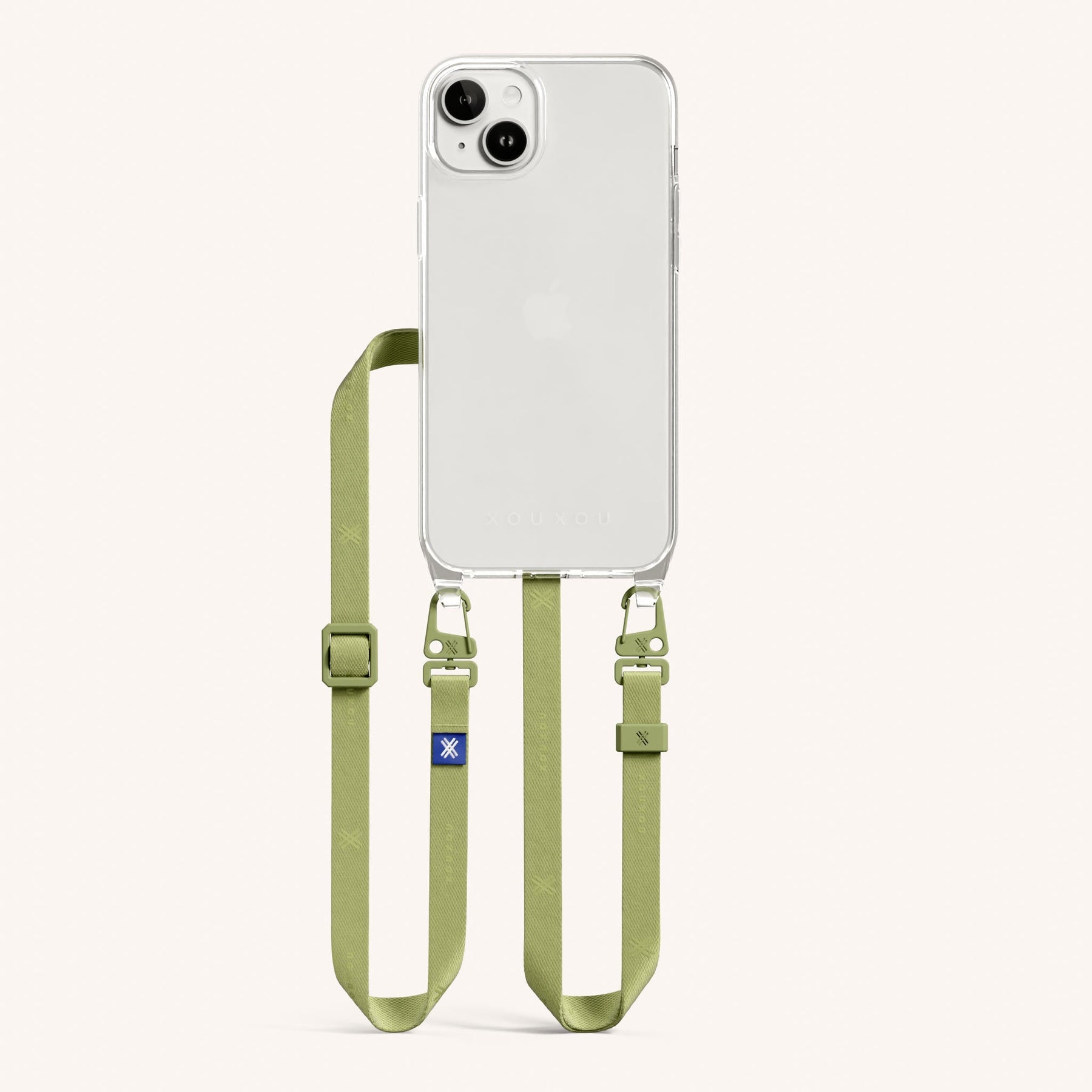 Phone Necklace with Slim Lanyard in Clear + Pistachio