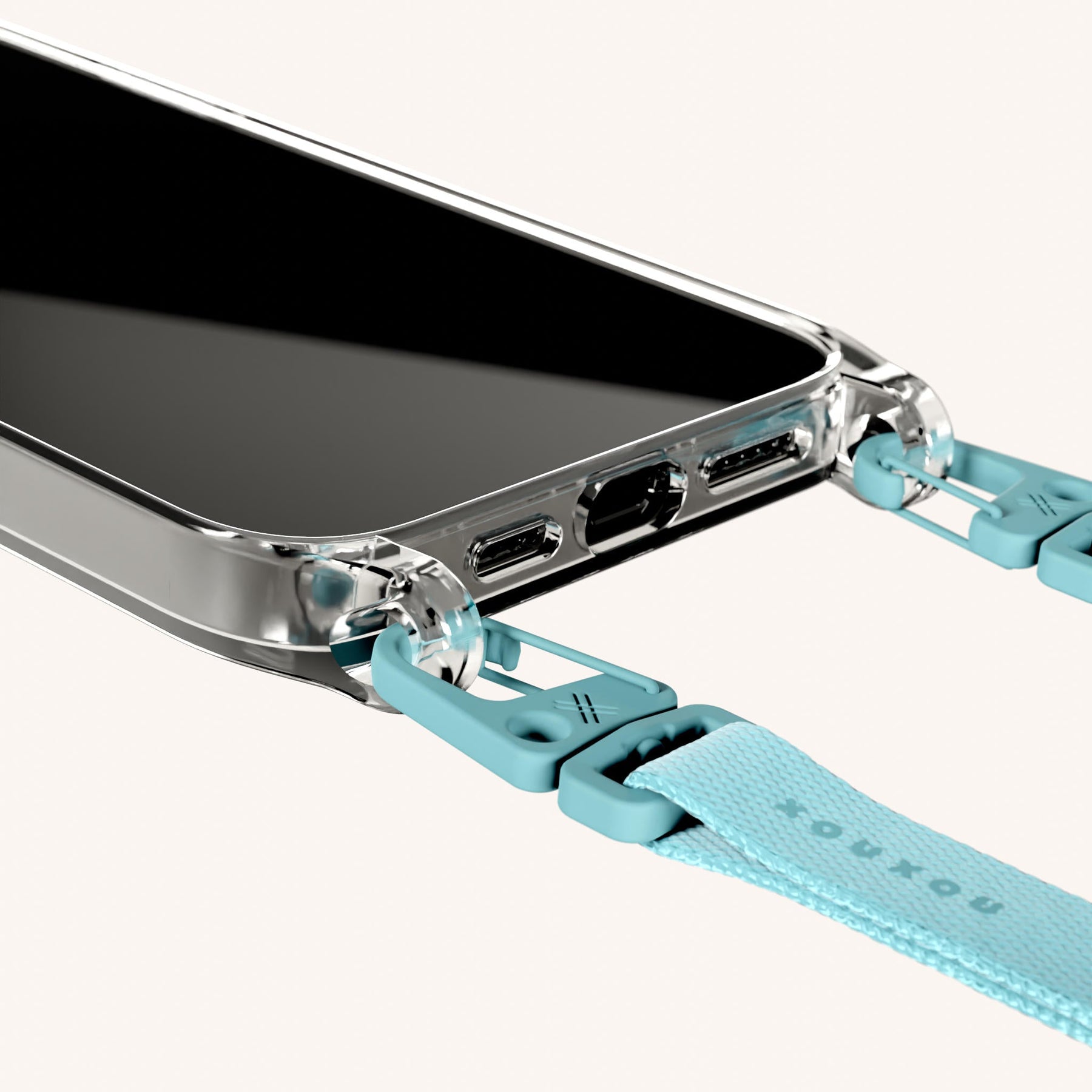 Phone Necklace with Slim Lanyard in Clear + Pool