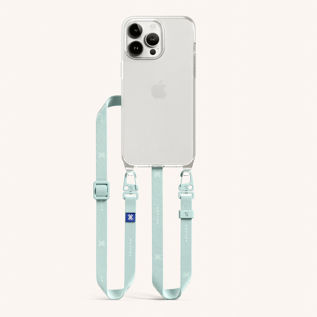 Phone Necklace with Slim Lanyard for iPhone 15 Pro Max without MagSafe in Clear and Azzurro Total View | XOUXOU #phone model_iphone 15 pro max