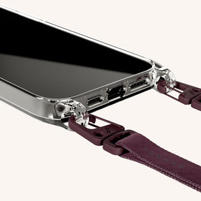 Phone Necklace with Slim Lanyard in Clear + Burgundy