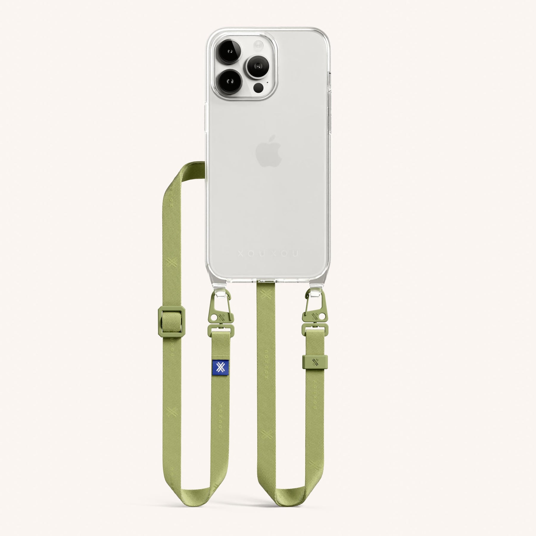 Phone Necklace with Slim Lanyard in Clear + Pistachio