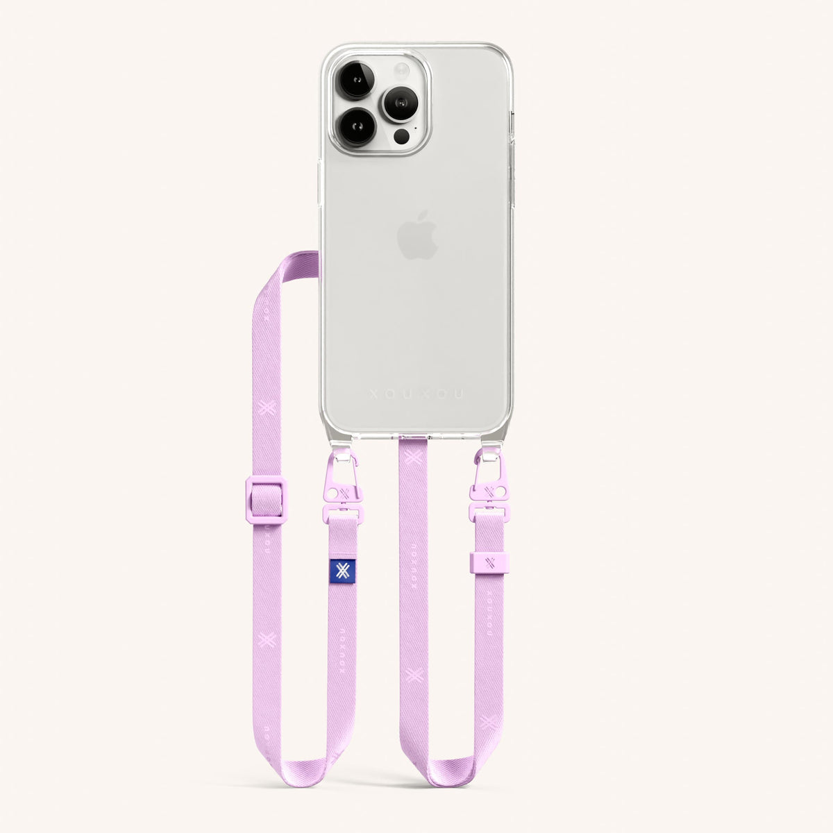 Phone Necklace with Slim Lanyard for iPhone 15 Pro Max without MagSafe in Clear and Rosato Total View | XOUXOU #phone model_iphone 15 pro max