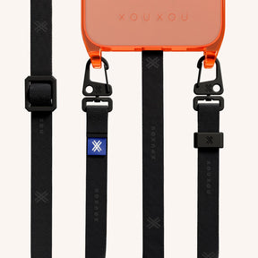 Phone Necklace with Slim Lanyard in Neon Orange Clear + Black