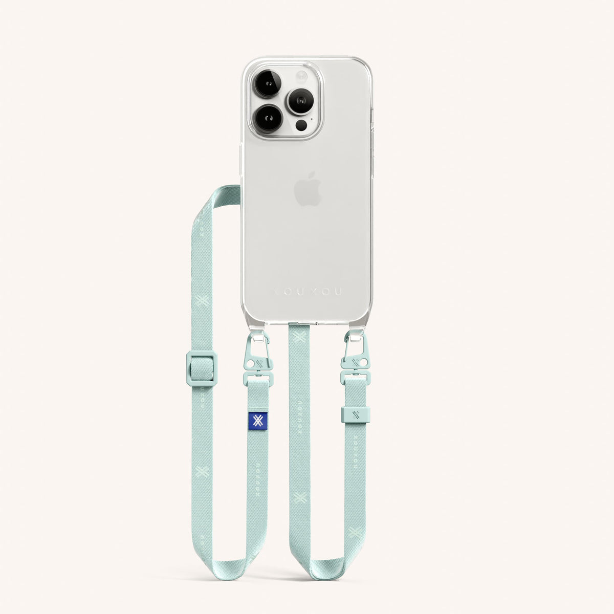 Phone Necklace with Slim Lanyard for iPhone 15 Pro without MagSafe in Clear and Azzurro Total View | XOUXOU #phone model_iphone 15 pro