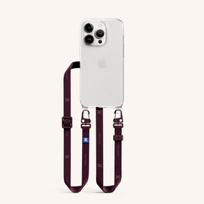 Phone Necklace with Slim Lanyard in Clear + Burgundy