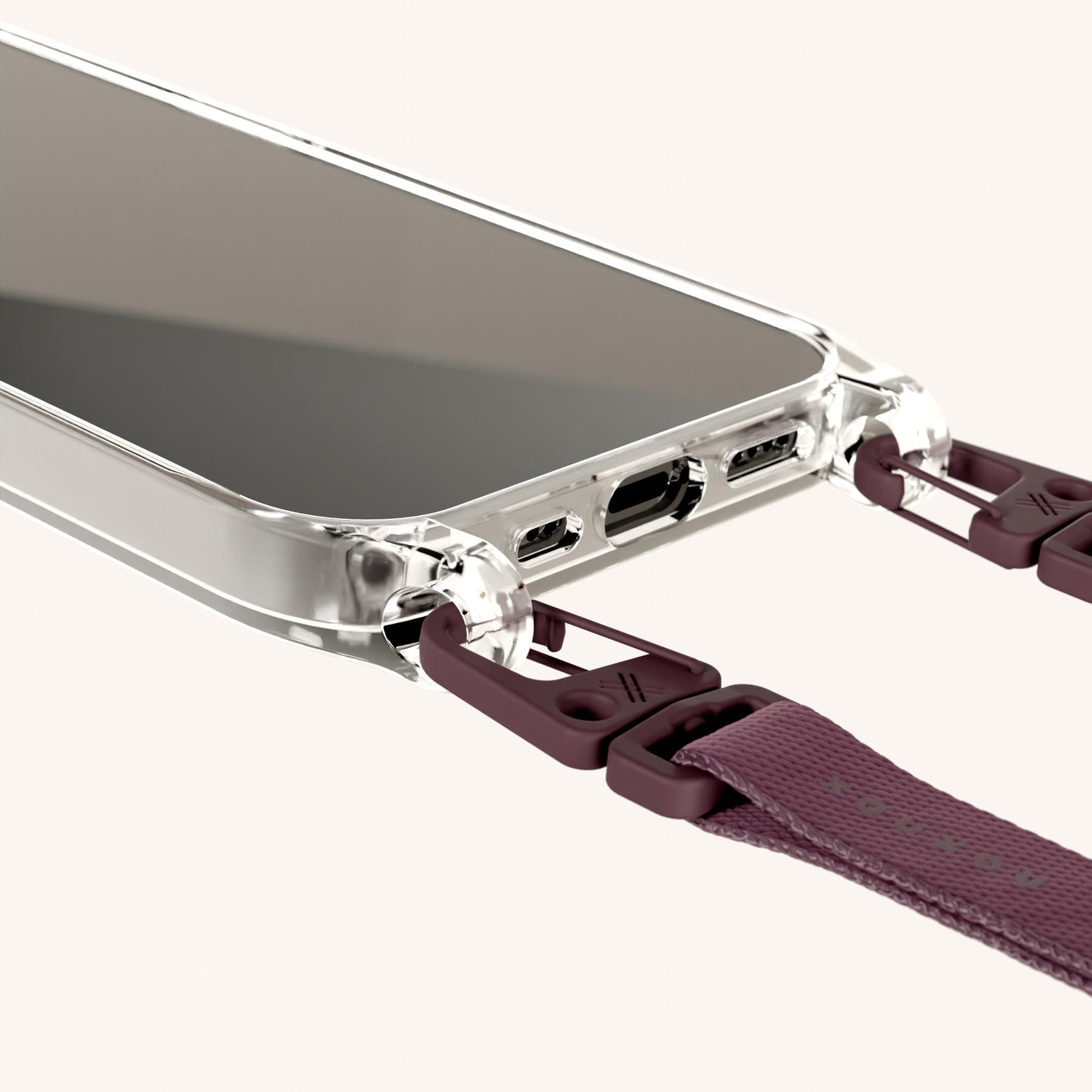 Phone Necklace with Slim Lanyard in Clear + Burgundy