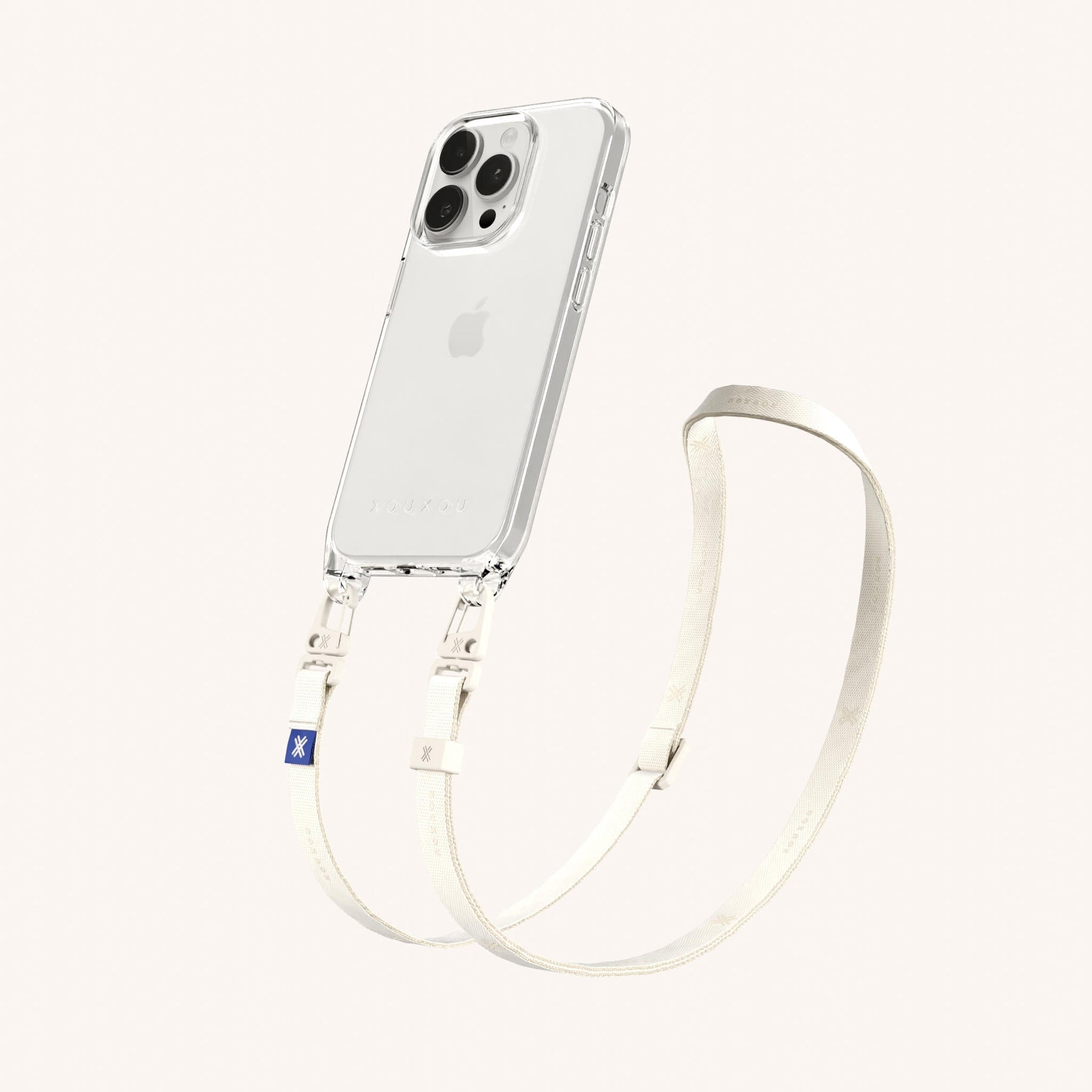 Phone Necklace with Slim Lanyard in Clear + Chalk