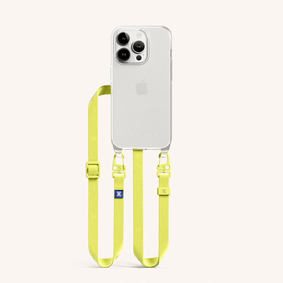 Phone Necklace with Slim Lanyard for iPhone 15 Pro without MagSafe in Clear and Limoncello Total View | XOUXOU #phone model_iphone 15 pro