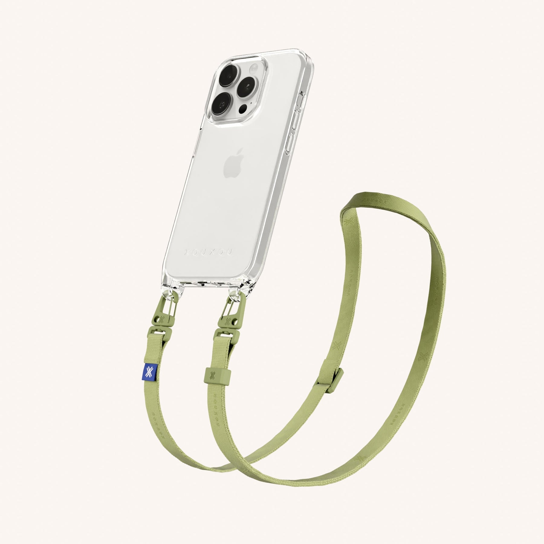 Phone Necklace with Slim Lanyard in Clear + Pistachio