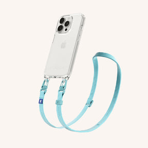 Phone Necklace with Slim Lanyard in Clear + Pool