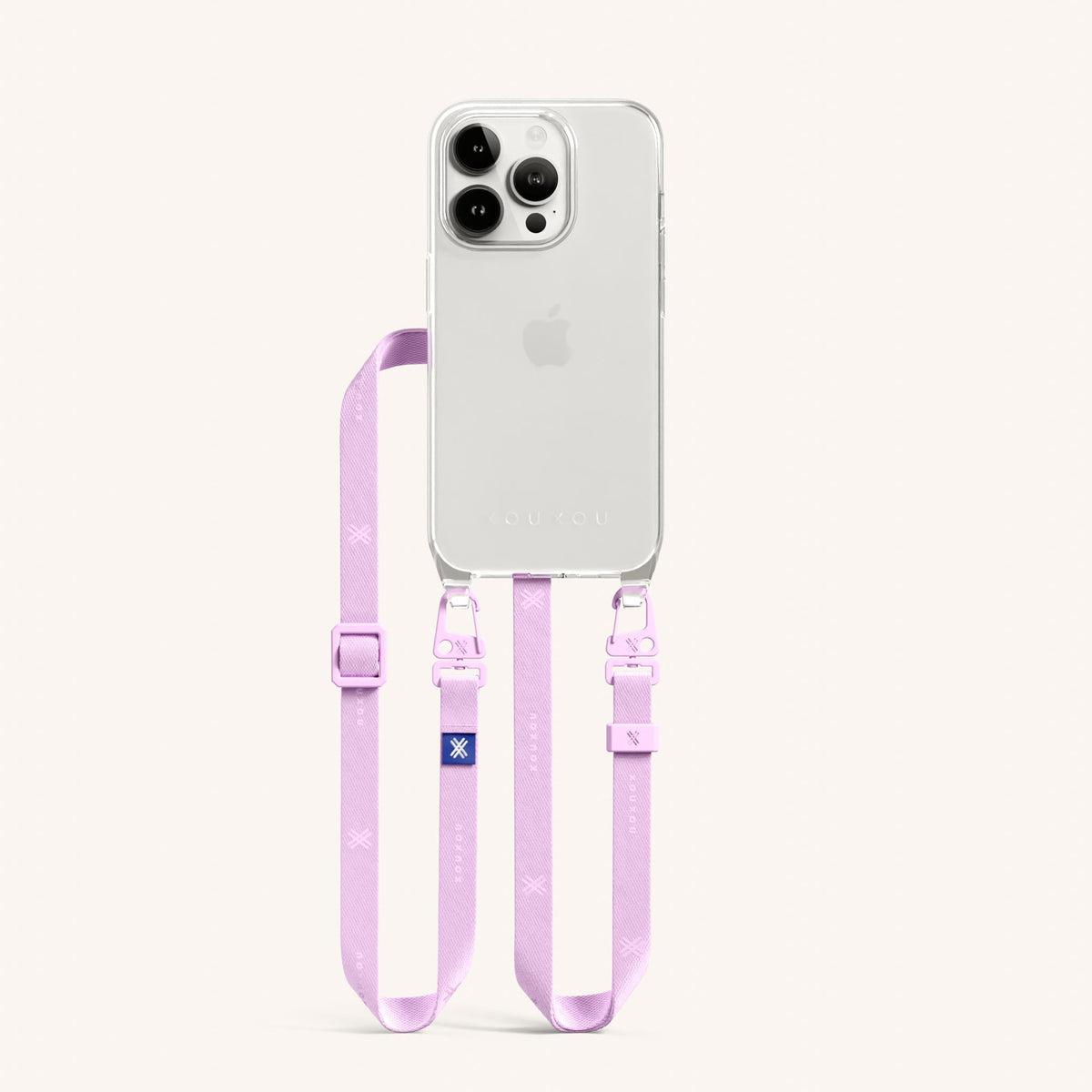 Phone Necklace with Slim Lanyard for iPhone 15 Pro without MagSafe in Clear and Rosato Total View | XOUXOU #phone model_iphone 15 pro