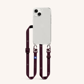 Phone Necklace with Slim Lanyard in Clear + Burgundy