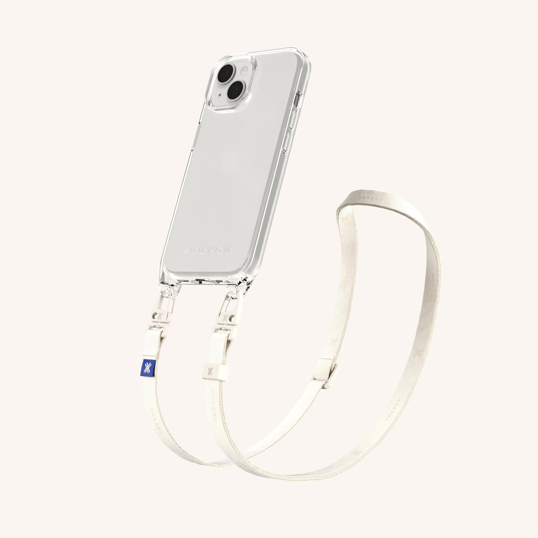 Phone Necklace with Slim Lanyard in Clear + Chalk