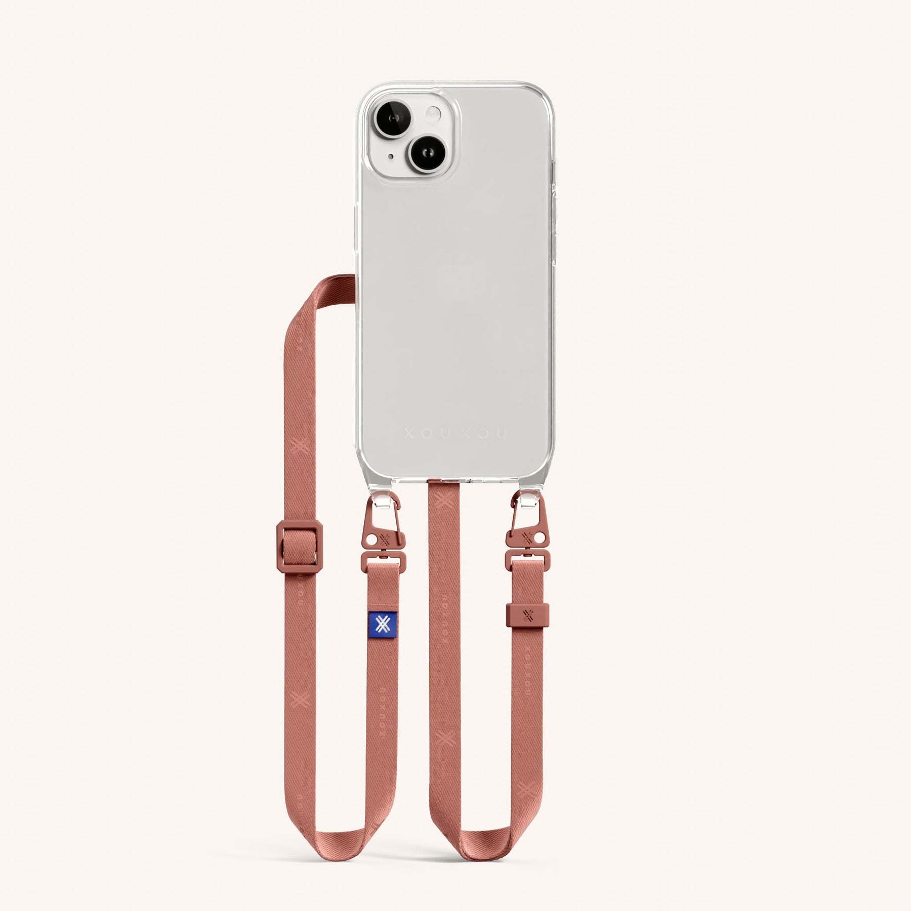 Phone Necklace with Slim Lanyard in Clear + Cotta