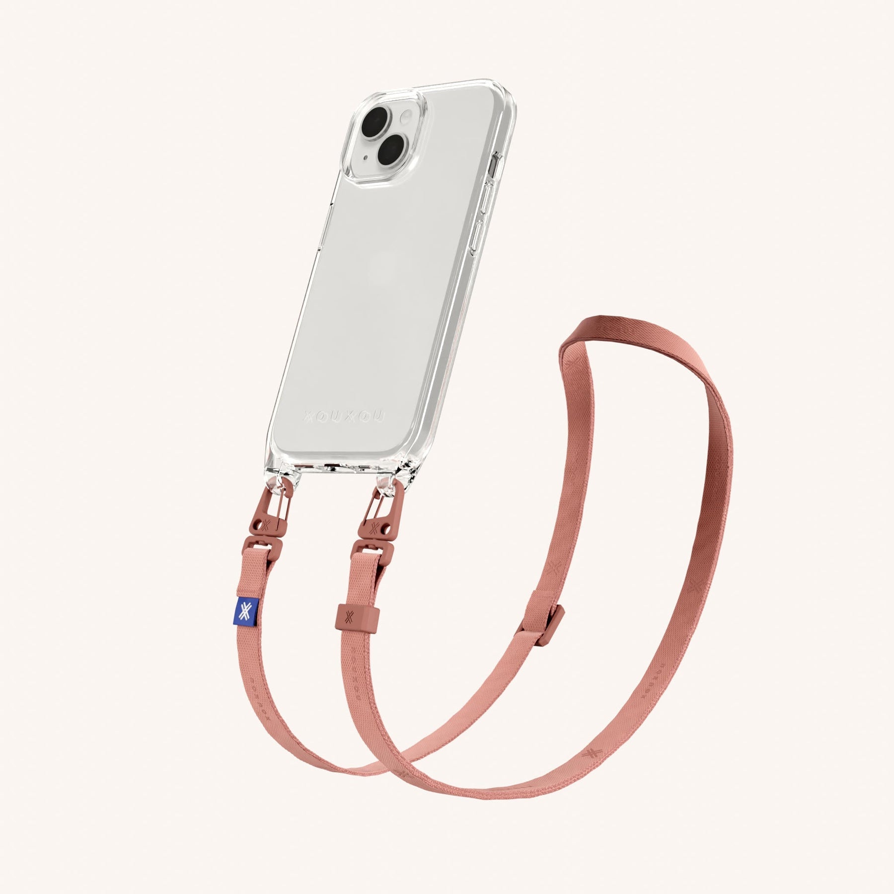 Phone Necklace with Slim Lanyard in Clear + Cotta