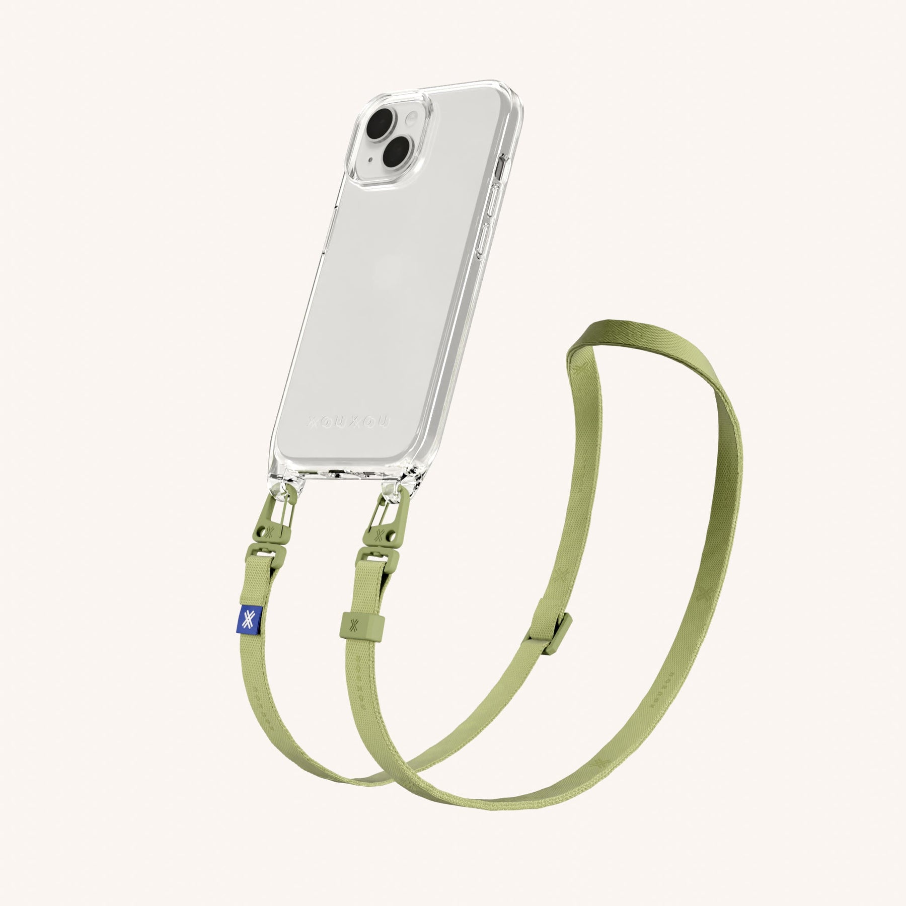 Phone Necklace with Slim Lanyard in Clear + Pistachio