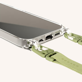 Phone Necklace with Slim Lanyard in Clear + Pistachio