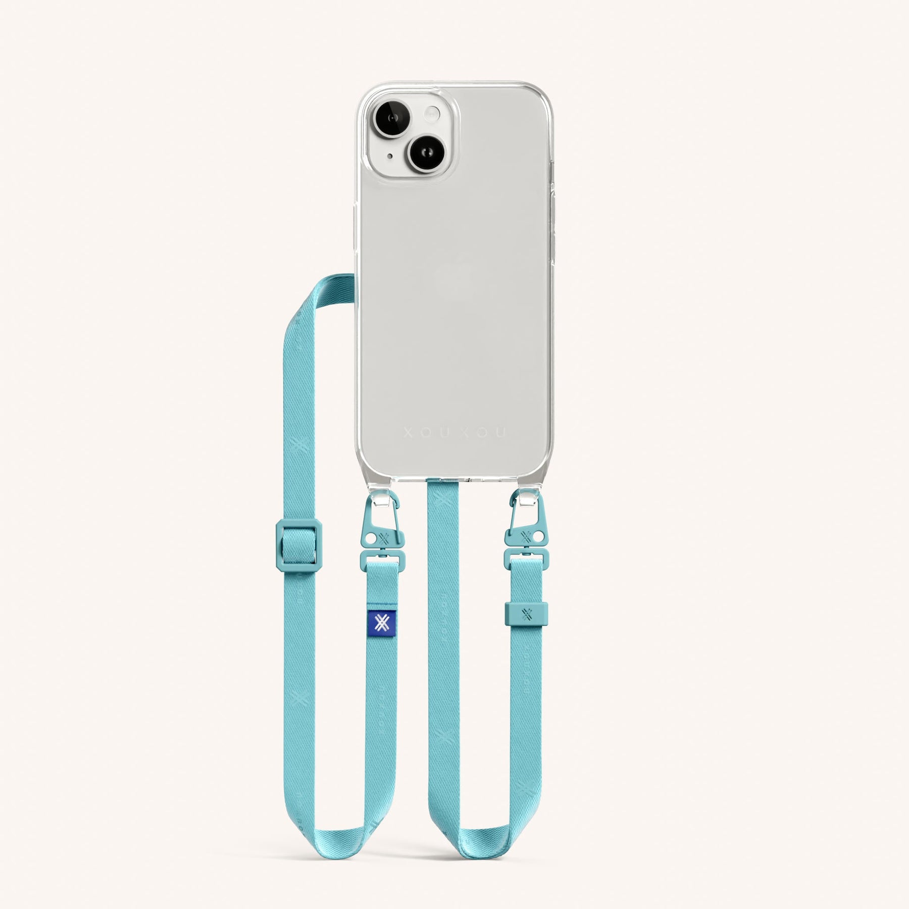 Phone Necklace with Slim Lanyard in Clear + Pool