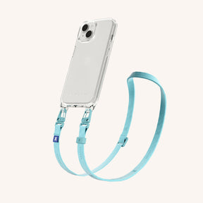 Phone Necklace with Slim Lanyard in Clear + Pool