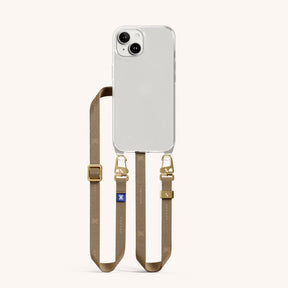Phone Necklace with Slim Lanyard in Clear + Taupe