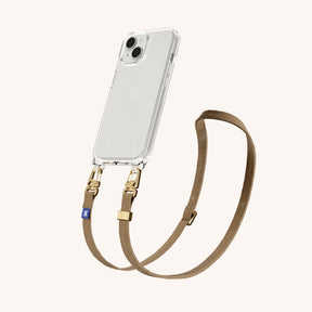 Phone Necklace with Slim Lanyard in Clear + Taupe