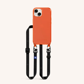 Phone Necklace with Slim Lanyard in Neon Orange Clear + Black