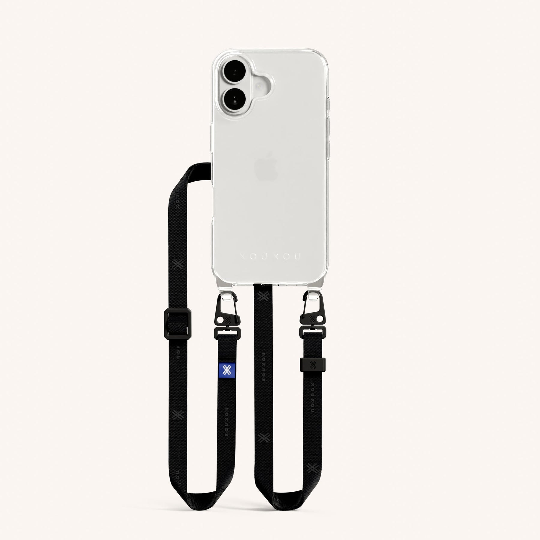 Phone Necklace with Slim Lanyard in Clear + Black