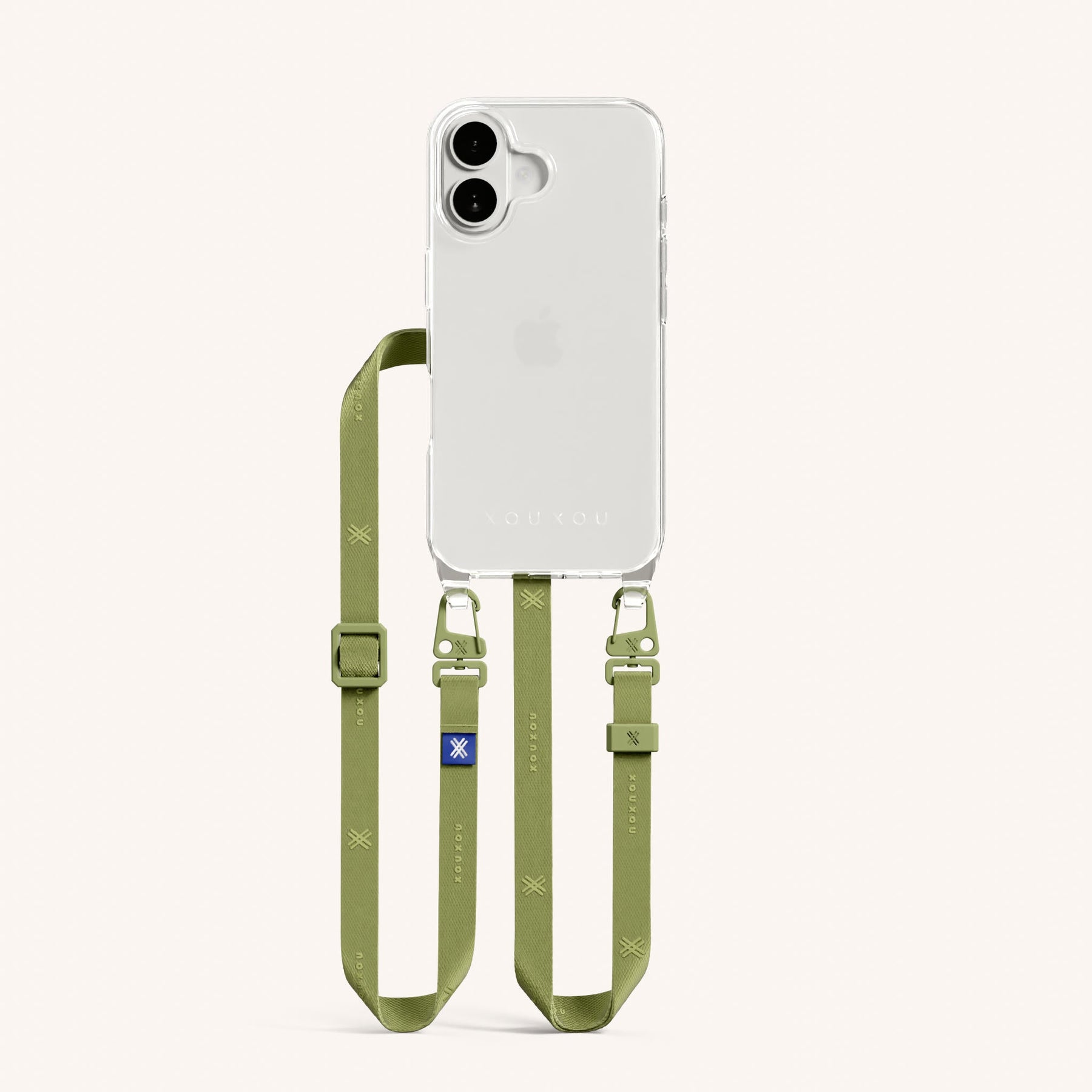 Phone Necklace with Slim Lanyard in Clear + Pistachio