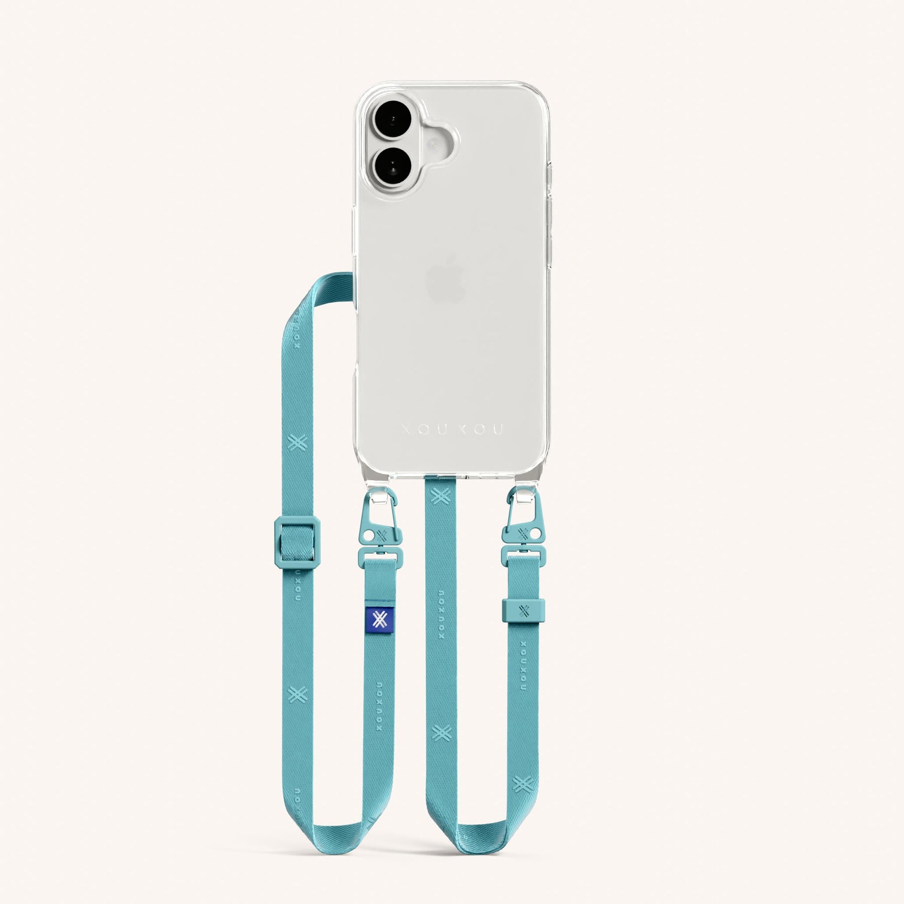 Phone Necklace with Slim Lanyard in Clear + Pool